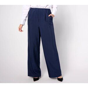 Studio Park x Amy Stran Pant Size Large Regular Wide Leg Pleated Navy Business